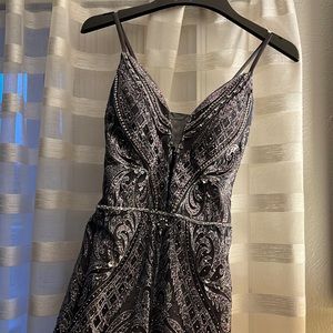 Dark blue with silver prom dress